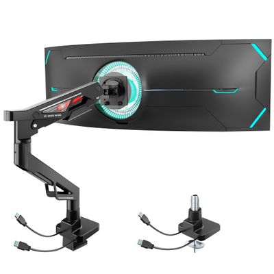ARES WING Premium Monitor Arm, Ultrawide Monitor Stand up to 57 and 66 Lbs, Gas Sprinq Monitor Mount with USB, Height Adjustable Arms Monitor Stand, Various VESA Mount with Clamp/Grommet Base