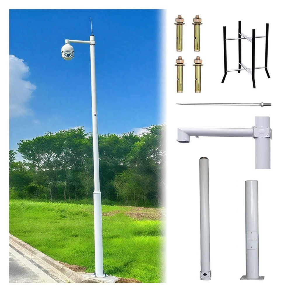 Outdoor Security Camera Pole 19.7ft - Universal CCTV Post Stand with 40cm Lightning Rod for Surveillance, Durable Camera Mount for Backyard & Walkway (C, 177.2in/450cm)