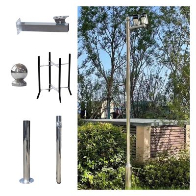 6.6-19.7ft Stainless Steel CCTV Camera Pole with Ground Base, Detachable Splicing Surveillance Stand & Screws, Ideal for Outdoor Security Systems, Durable & Adjustable Height