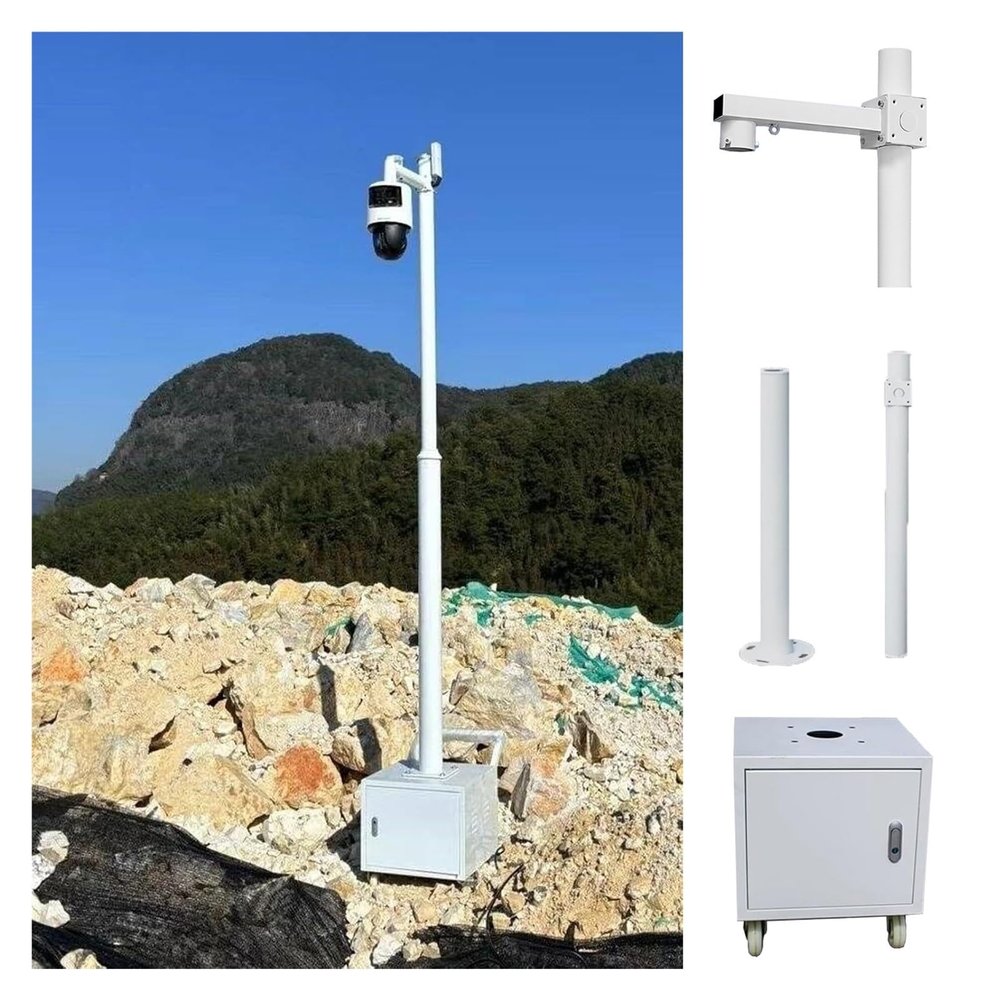 Detachable Mobile Surveillance Pole for Construction Sites - Adjustable Height (6.6-13.1ft) with 4 Universal Wheels & Lockable Storage Box, Easy Transport & Setup