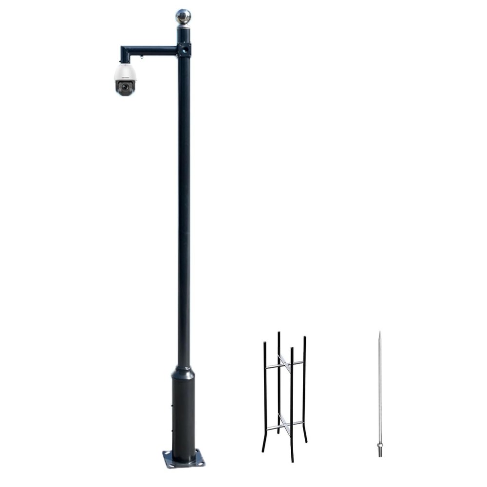 Universal 9.8ft Metal CCTV Surveillance Pole with Holder - Segmented Assembled Security Camera Rod for Residential & Factory Use, Black Monitoring Solution