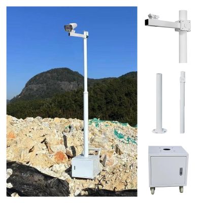 Detachable Mobile Surveillance Pole for Construction Sites, Adjustable Height 6.6-13.1ft, 4 Universal Wheels, Lockable Storage Box - Portable CCTV Stand