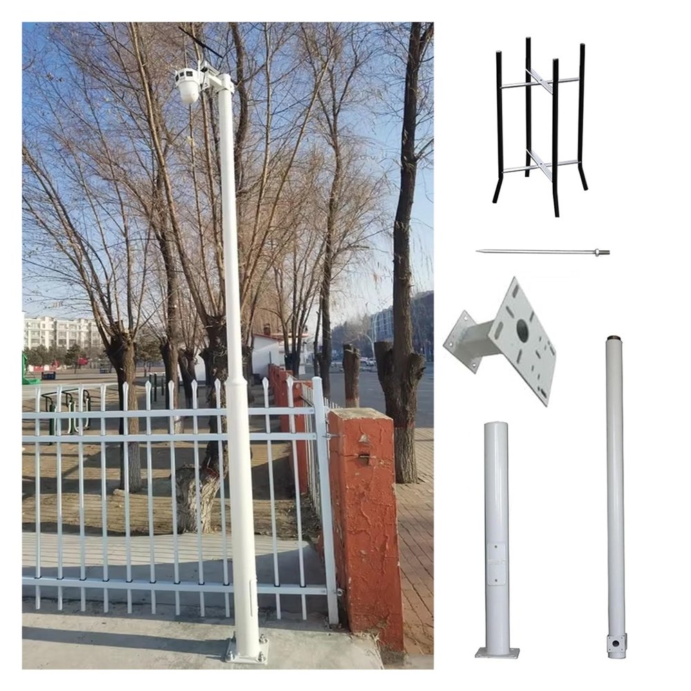 2-3 Sections Security Camera Pole, Adjustable 6.6-19.7 FT Surveillance Stand with Lightning Rod, Universal Outdoor Mount for CCTV Cameras and Security Systems