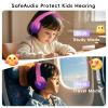 Candy Bila Kids Headphones, Wired Headphones for Kids Over Ear with Microphone, 85/94dB Volume Limiter Headphone for Girls Boys, Foldable Headphone for Learning, Deep Purple and Pink view 2