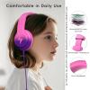 Candy Bila Kids Headphones, Wired Headphones for Kids Over Ear with Microphone, 85/94dB Volume Limiter Headphone for Girls Boys, Foldable Headphone for Learning, Deep Purple and Pink view 4