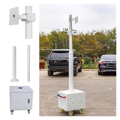 Mobile Security Camera Pole with 4 Wheels, Adjustable 7-13.5ft CCTV Stand, Easy Assemble & Disassemble White Surveillance Post for Universal Use