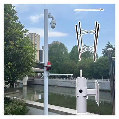 3m Galvanized Steel Camera Mount Post with Ground Base Cage & 40cm Lightning Rod, Adjustable 2-6m Security Camera Stand for Surveillance (White, H-300cm / 9.8ft)