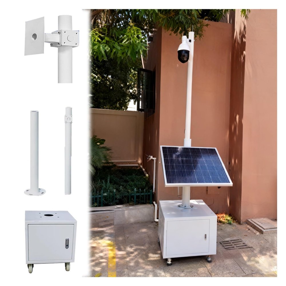 Detachable Mobile CCTV Pole Stand with Lockable Storage, 13.1ft Adjustable Surveillance Camera Holder, 4-Wheel Extra-Long Security Post for Easy Mobility