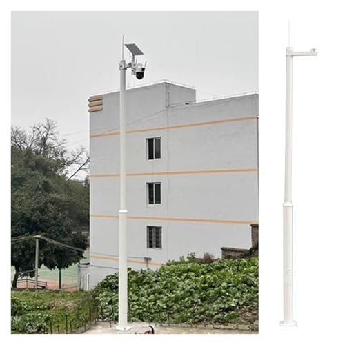White Surveillance Camera Pole - 9.8ft Height with 15.7in Lightning Rod & 11in Cross Arm - Perfect for School, Parking Lot, Mall & Factory Security Solutions