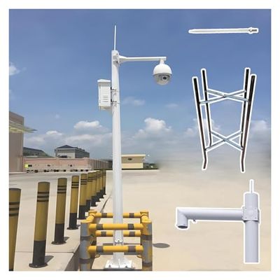 Adjustable 2-6m Galvanized Steel Security Camera Mount Post with Ground Base Cage & 40cm Lightning Rod for Enhanced Surveillance (H-500cm, 16.4 ft)
