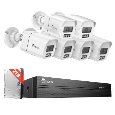 CAMSTRO 4K PoE Security Camera System, 6 Pcs Metal Casing Wired Cameras with 4K 8CH NVR & 2TB HDD, Smart Human/Vehicle/Pet/Parcel Detection, 100ft Night Vision, H.265+ 24/7 Recording for Home, White