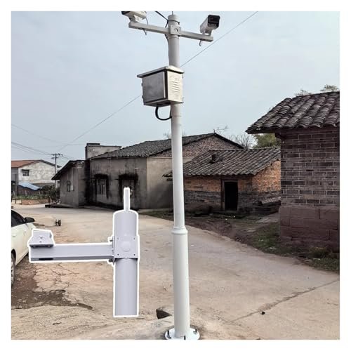 Adjustable White Camera Mount Post Bracket, 6.6-19.7 FT Security Surveillance Pole with 15.7in Lightning Rod - Ideal for Outdoor Camera Stability & Durability