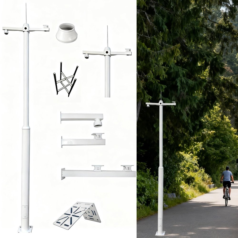 Versatile Security Camera Pole - Durable Surveillance Accessory with Mounting Rebar Cage for Outdoor Cameras, Ideal for Various Installation Scenarios (5.5m/217)