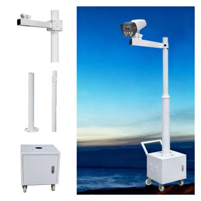 CCTV Security Camera Pole Stand with 4 Wheels & Box - Adjustable 7.5 to 14.8ft Height, 2-Section Splicing Type, Durable Surveillance Post for Outdoor Use