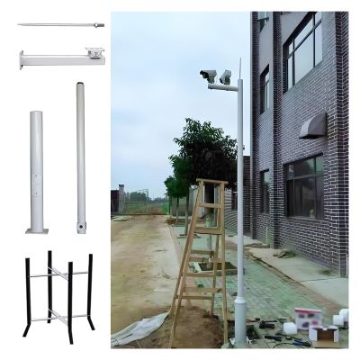 2 3 Sections Security Camera Mounting Bracket Extender Pole Long, Galvanized Steel Surveillance Camera Pole Post, Surveillance Post Stand for Highway(White-B,9 4/5'(300cm))