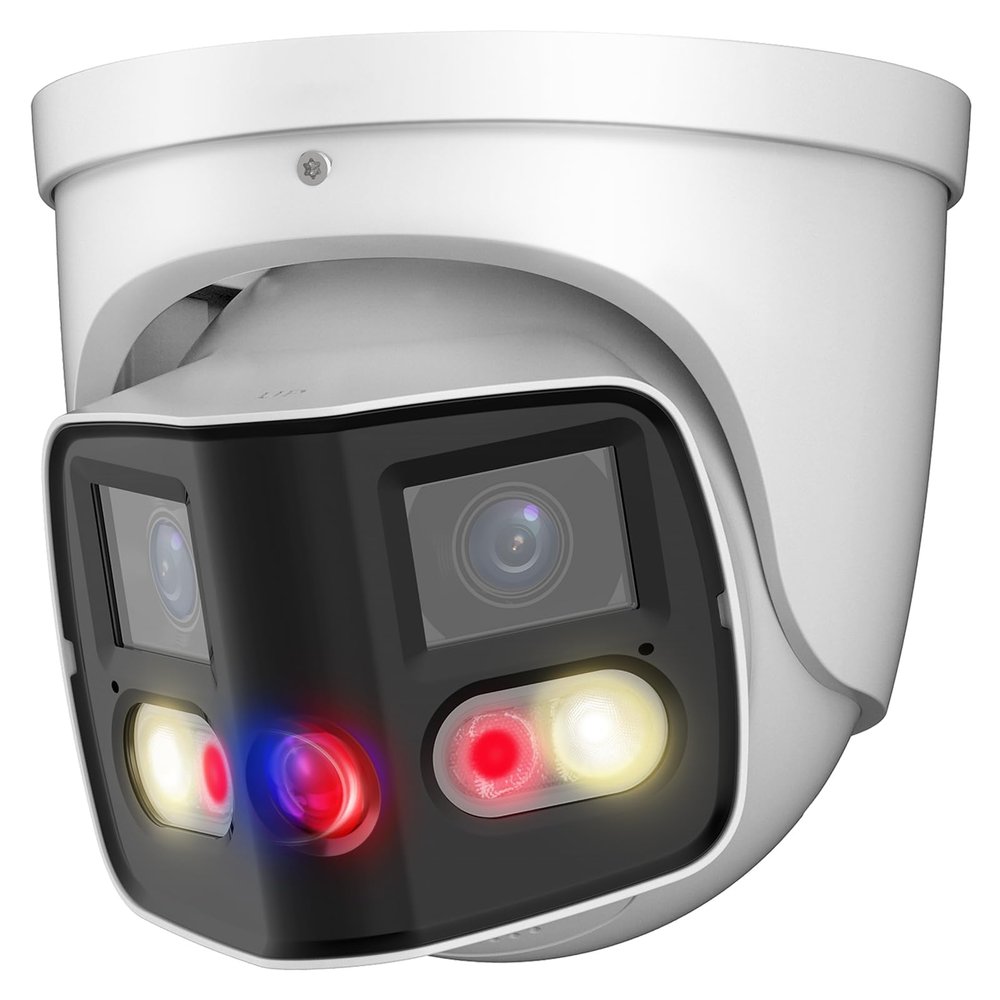 VALUCAM Dual-Lens 4K (8MP) TiOC Outdoor POE Camera - 2 x 4MP Duo 180 Panoramic Wide Angle AI Turret IP Camera, Dual Color Night, DMSS, Active Detterence, 2-Way Audio, Human/Vehicle Detection