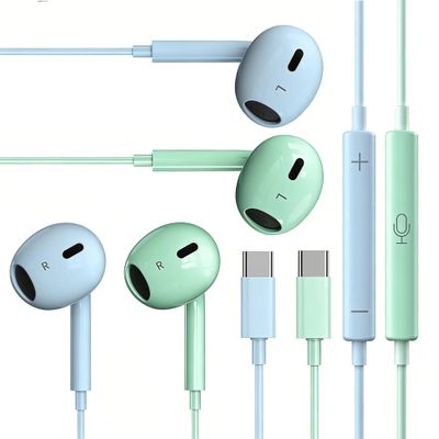 2 Packs USB C HeadphonesType C for iPhone Wired Headphones for iPhone 16/15/17 Earbuds with Mic and Volume ControlHi-Fi Stereo In Ear Earphones for Galaxy S24/S23~S20/Note 10/20 (Green+Blue)