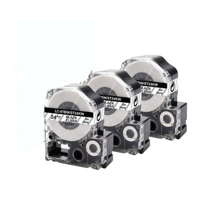 HryJRAW Tape for Label Maker 24mm ST24KW LC6TBN Black On Clear Compatible with LW-700 LW-900P LW-Z710