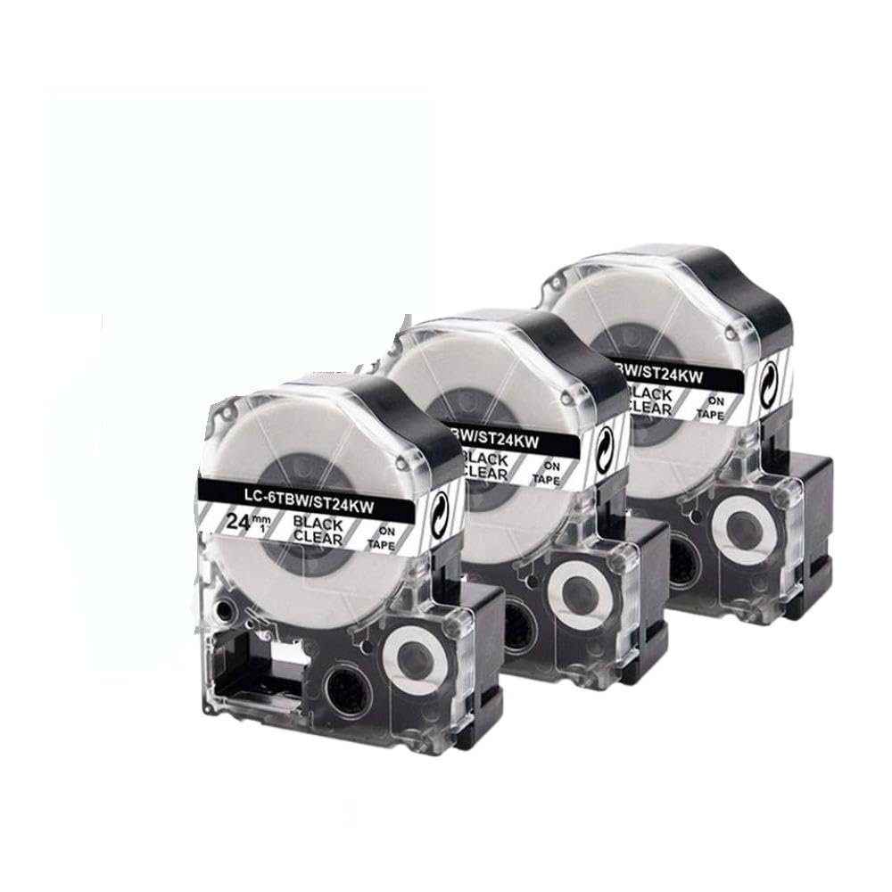 HryJRAW Tape for Label Maker 24mm ST24KW LC6TBN Black On Clear Compatible with LW-700 LW-900P LW-Z710