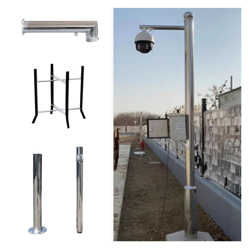 Extra-Long CCTV Security Camera Pole Stand Kit, 9.8ft (300cm) Rustproof Surveillance Column, 2-3 Sections Detachable for 6-19ft Security Cameras