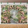 Spring Garden Flowers Backdrop Spring Floral Arch Butterfly Green Stone Background Rose Flowers Arch Wall Bridal Shower Wedding Anniversary Party Decor Banner Photo Prop (10x8FT(120x96 inch)) view 1