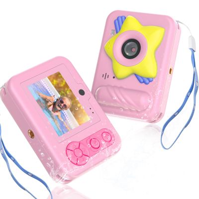 Pool Toy & Kids Underwater Camera Waterproof with 32GB Card, Fun Birthday Gift for Boys & Girls Ages 3+, 48MP 1080P HD Underwater Digital Camera, IP68 Shockproof (Star Pink)