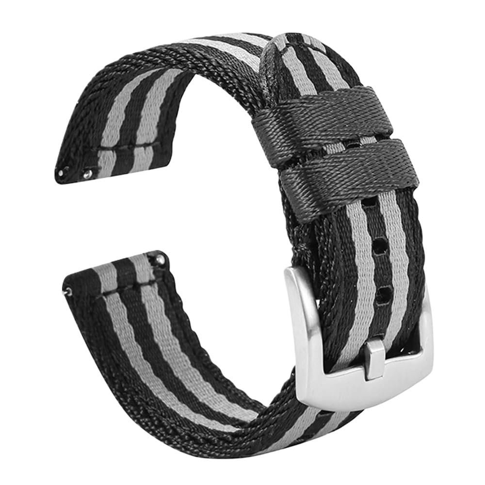 18/20/22mm Smooth Woven Nylon Quick Release Watchband fit for Seiko/Casio(Black grey 1,22mm)
