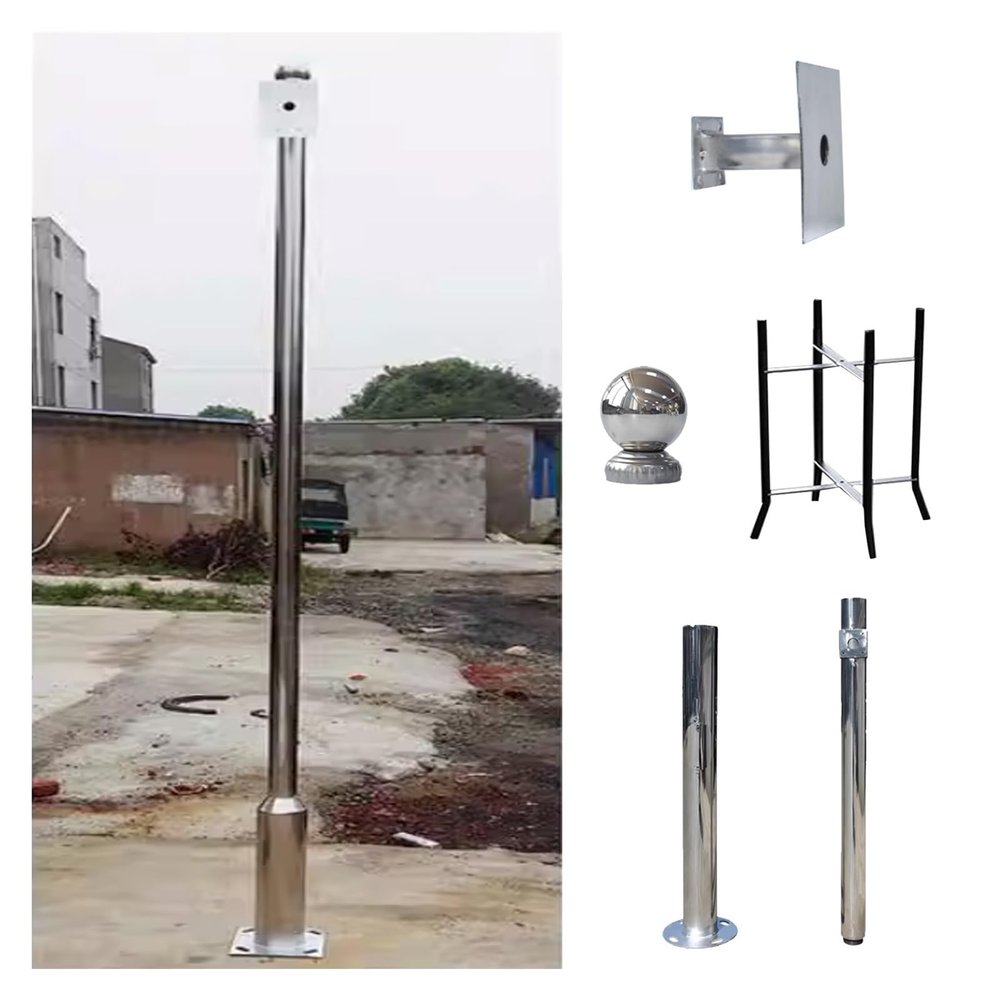 20ft Stainless Steel CCTV Pole for Security Cameras - Detachable, Weatherproof & Rustproof Surveillance Post Stand (B, 2.5m / 98.4'')