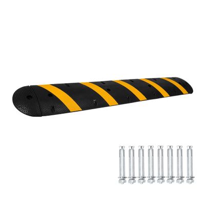 1 Pack 6 ft Heavy Duty Rubber Speed Bumps, 25,000 LBS Capacity, 2 Channel Modular Speed Hump & Cable Protector Ramp for Driveway, Road, Concrete & Asphalt, Includes 6 Bolt Spikes