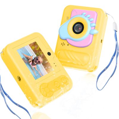 Kids Toy Camera Waterproof with 32GB Card, Fun Christmas & Birthday Gift for Boys & Girls Ages 3+, 48MP 1080P HD Underwater Digital Camera, IP68 Shockproof (Footprint Yellow)
