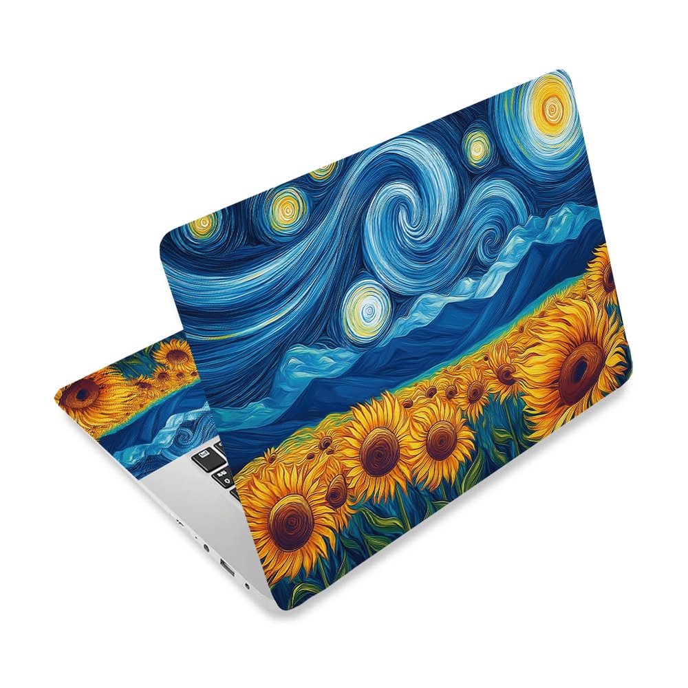 CRAFTYMELODY Laptop Skin Sticker Decal PVC Vinyl Quote Sticker Notebook PC Protector Waterproof Scratch Resistant Laptop Skin for 12.1 13 13.3 13.6 14 15 15.3 16 Inch Swirl Sky Sunflower