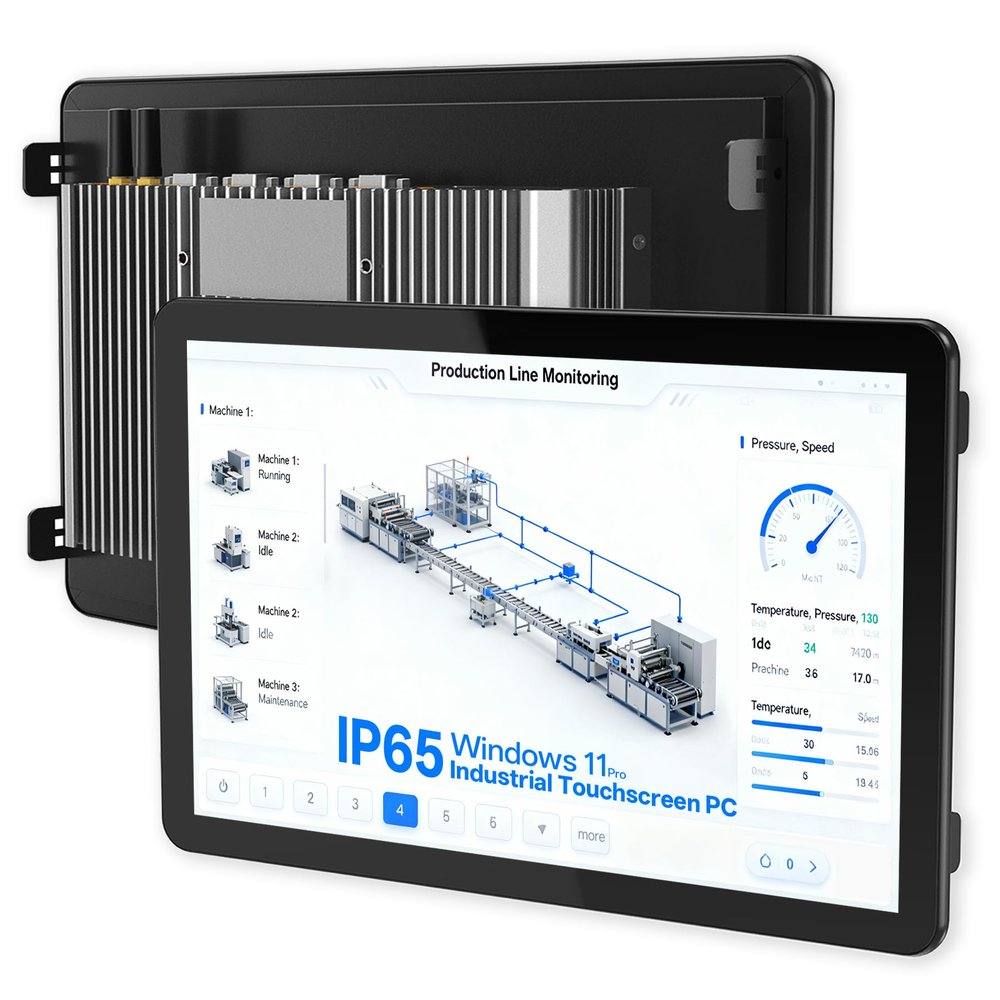 NORQIN 15.6" Embedded Industrial Touchscreen Panel PC-Fanless,Windows 11 Pro All-in-One Computer,IP65 Front Panel,1080P 16:9 Touch Monitor,HDMI/LAN/COM/USB/GPIO,for Automation(J6412,8G+256G)
