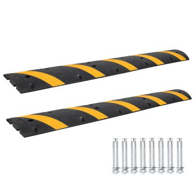 2 Pack 6 ft Heavy Duty Rubber Speed Bumps, 25,000 LBS Capacity, 2 Channel Modular Speed Hump & Cable Protector Ramp for Driveway, Road, Concrete & Asphalt, Includes 8 Bolt Spikes