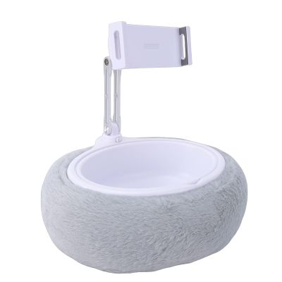 PUSOKEI Bed Tablet Pillow Stand with Adjustable Arm & Snack Bowl, 360 Rotating Holder for Phones for iOS 4-13 Inch, Soft Lap Desk for Reading Watching TV in Bed (Single Bowl Light Gray (5-8.7