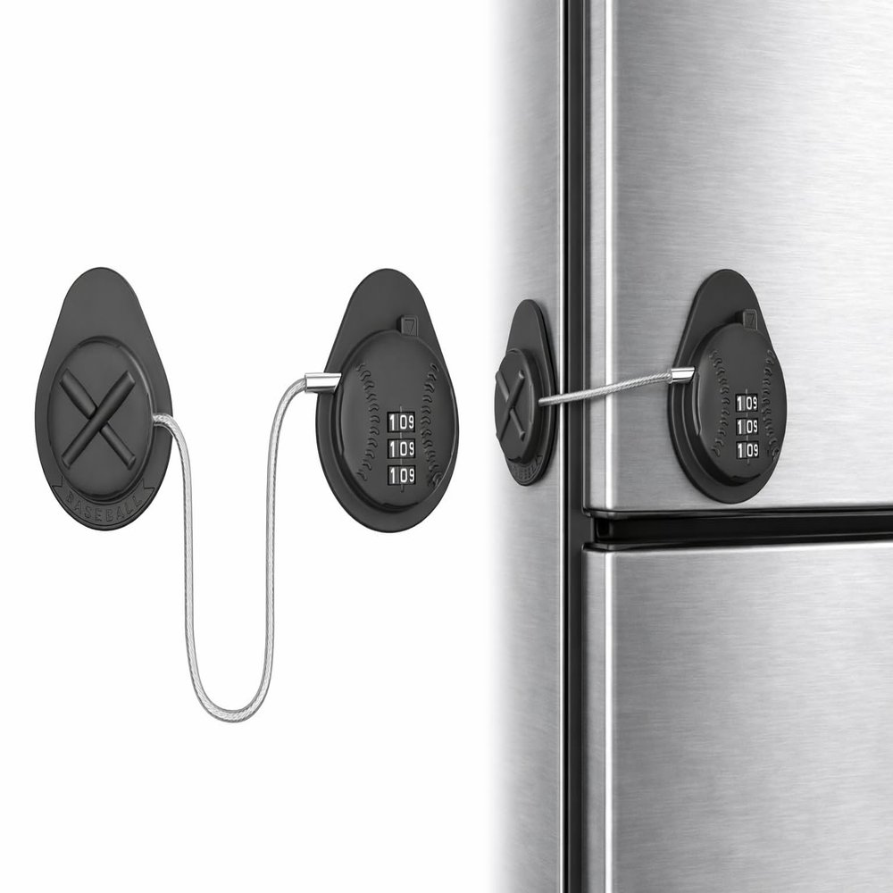4-Digit Combination Lock for Fridge, Window & Cabinet - Child Proof (Black) (Baseball Shape)