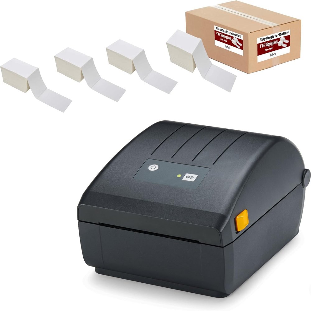 BuyRegisterRolls ZP 230 D (ZP 450 Replacement) Label Thermal Bar Code Printer | USB, Serial, and Parallel Connectivity 203 DPI Resolution | 4" x 6" Direct Thermal (2000 Fanfold Labels Included)