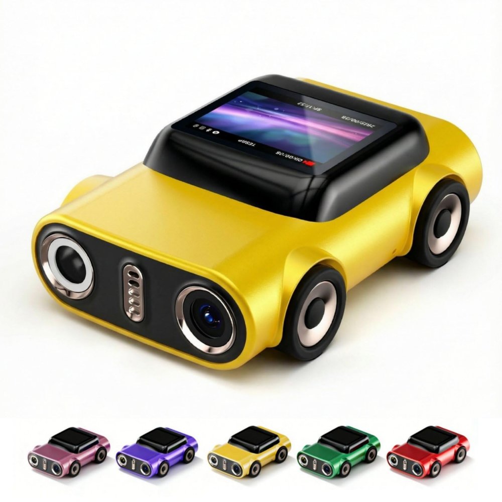 2026 New Mini Digital Camera 2K Video, Car-Shaped 0.96-Inch LCD Keychain Camera with 32GB Card & LED Light, Portable Gifts for Travel, Concert, Christmas (Yellow)