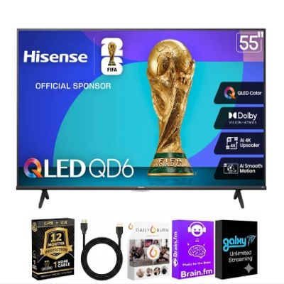 Hisense 65 Inch Class QD6 Series 4K QLED Smart Fire TV  Dolby Vision  HDR10  60Hz  Wi-Fi  Voice Remote  HDMI Cable + 12 Month CPS Warranty + Streaming Bundle (65.0, Inches)