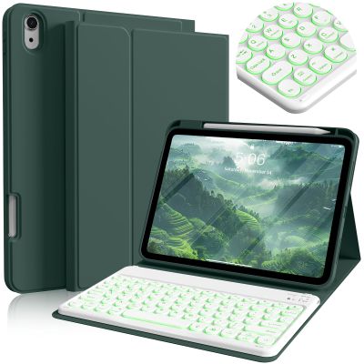 BQDIYOO Keyboard for iPad Air 11-inch M3/M2 (2025/2024), iPad Air 7th/6th 11" Air 5th/4th Gen 10.9 inch White Round Key case with Wireless Backlight Keyboard Case Auto Wake/Sleep, Dark Green