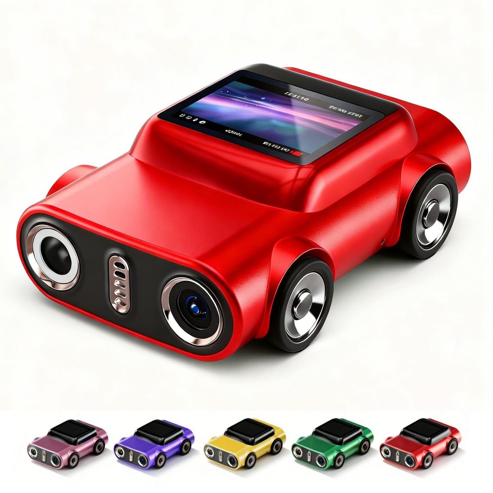 2026 New Mini Digital Camera 2K Video, Car-Shaped 0.96-Inch LCD Keychain Camera with 32GB Card & LED Light, Portable Gifts for Travel, Concert, Christmas (Red)