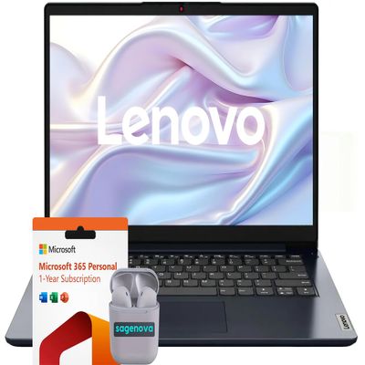 Lenovo IdeaPad 14" Laptop Computer, 4GB RAM 128GB eMMC, Intel Celeron N4020, 1-Year Microsoft Office 365, Windows 11 S, SageNova Earphones, Abyss Blue
