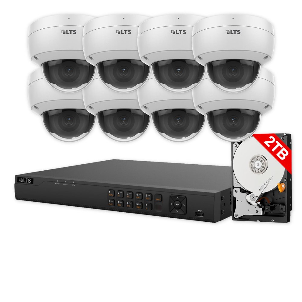 LTS 8ch PoE Security Camera System, 8-ch NVR with 2TB HDD + 4MP IP Cameras (8 Dome Cameras)