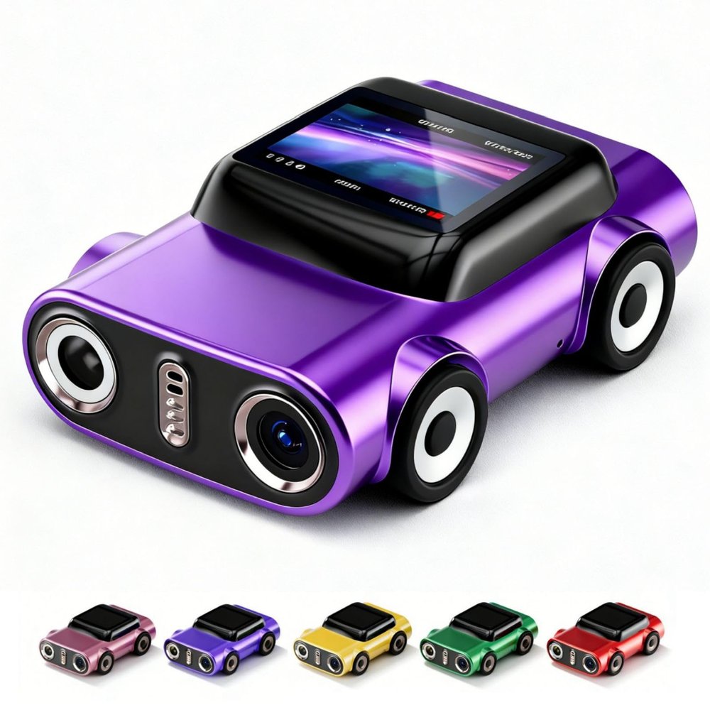 2026 New Mini Digital Camera 2K Video, Car-Shaped 0.96-Inch LCD Keychain Camera with 32GB Card & LED Light, Portable Gifts for Travel, Concert, Christmas (Purple)