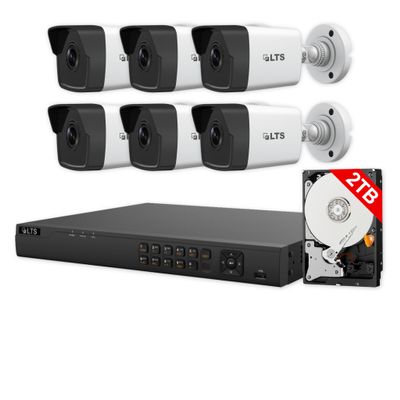 LTS 8ch PoE Security Camera System, 8-ch NVR with 2TB HDD + 4MP IP Cameras (6 Bullet Cameras)