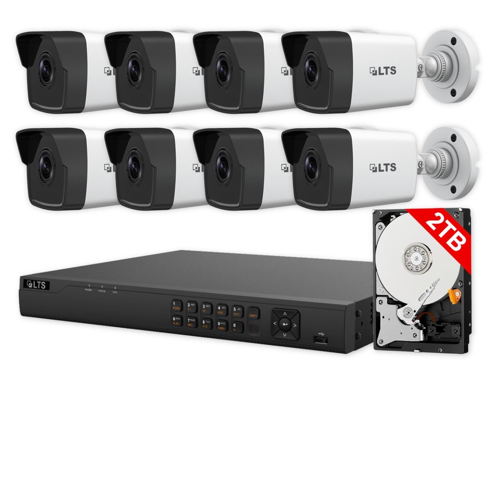 LTS 8ch PoE Security Camera System, 8-ch NVR with 2TB HDD + 4MP IP Cameras (8 Bullet Cameras)