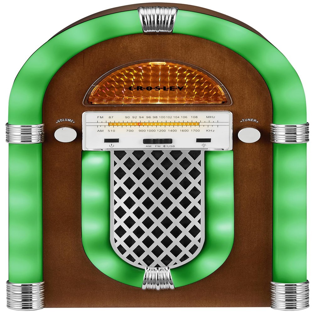 Crosley CR1102A-WA Presley Retro Tabletop Jukebox Bluetooth AM/FM Radio, Vintage, Walnut