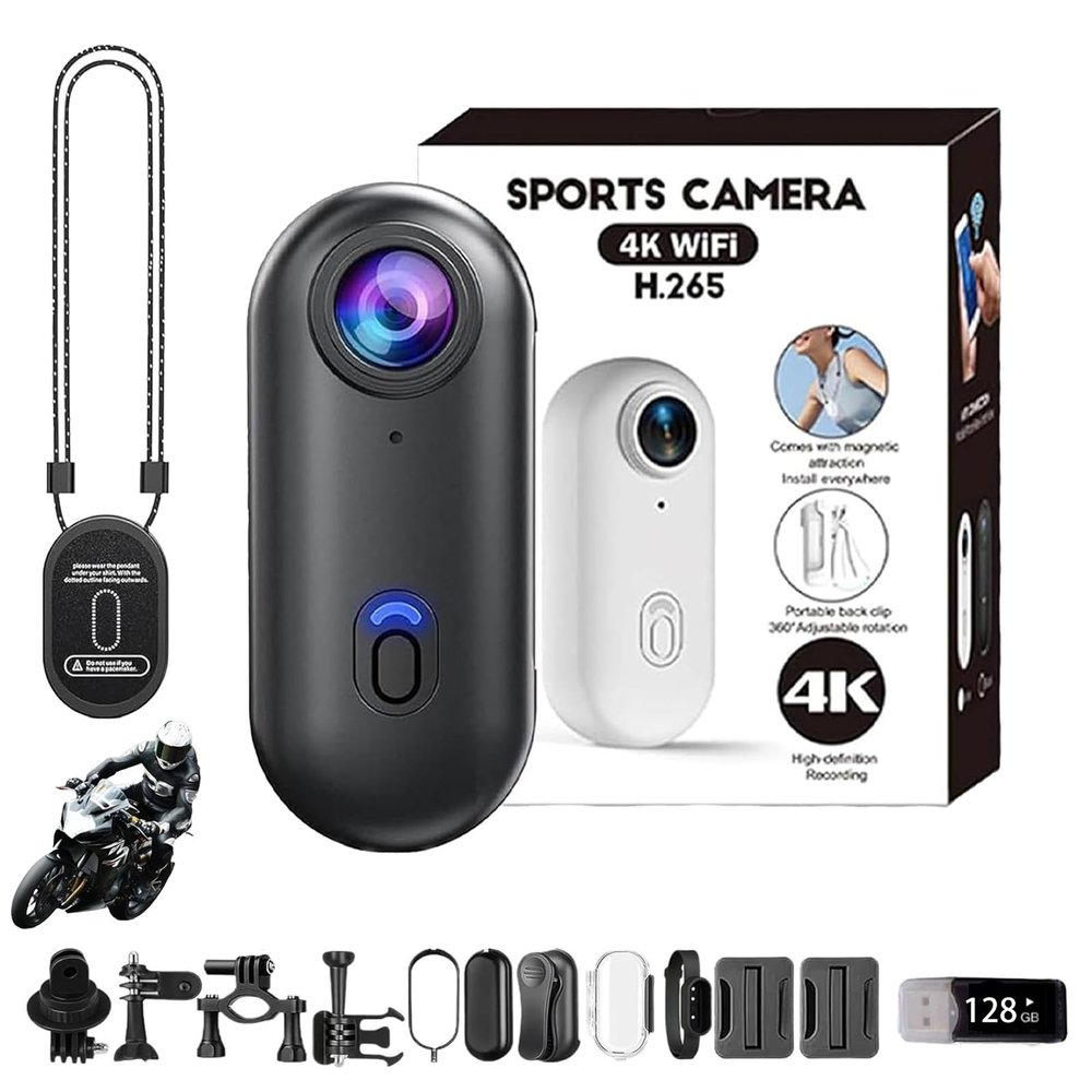 Mini 4K HD Pro Capture Camera, 120 Ultra Wide Angle Waterproof Thumb Camera, Wearable Action Cameras with Video Recording & Night Vision, for Record Indoor and Outdoors Activities (Black,4K 128G)
