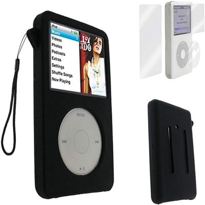 Silicone Skin Case Cover for iPod Classic 6th 7th 80GB 120GB 160GB and iPod Video 5th 30gb, Plastic, with Screen Protector (Black)
