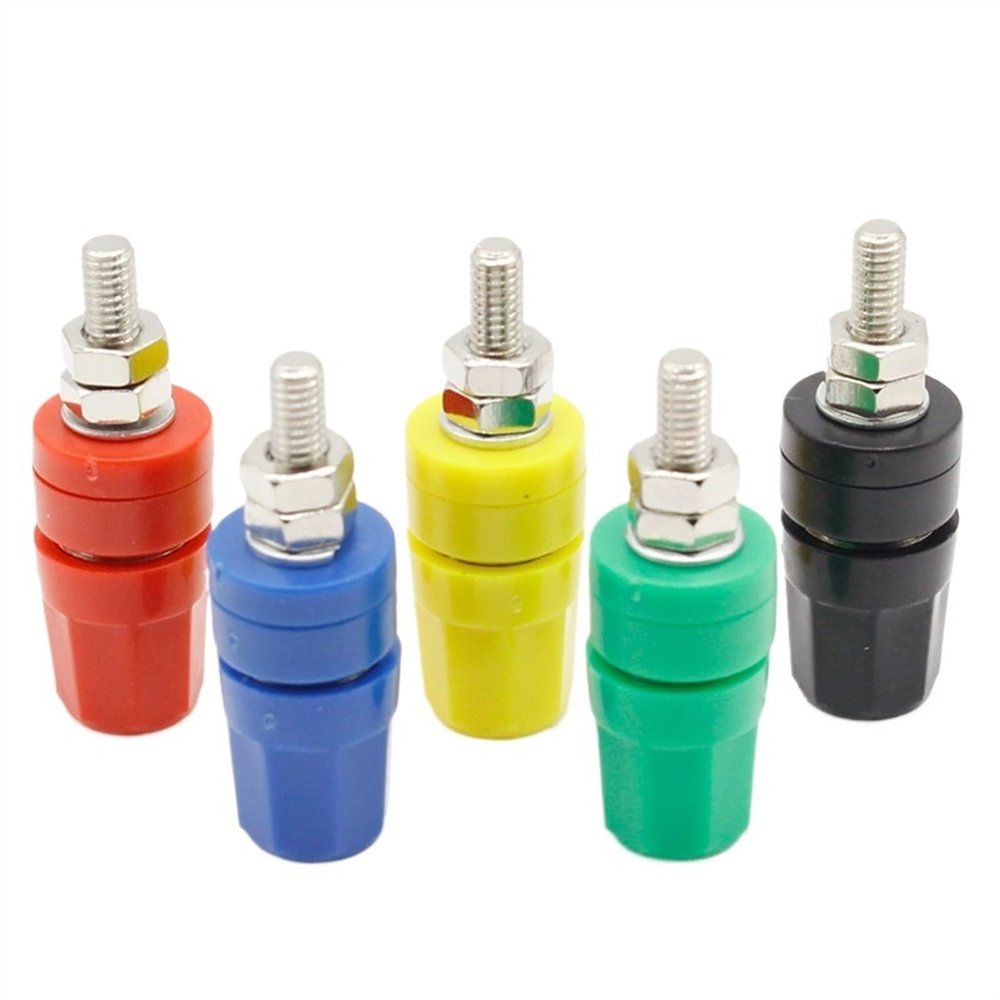 5pcs M4X36 Pure Copper Terminal 4mm Banana Jack Socket 20A Binding Post Banana Connector(Each Color 1pcs)