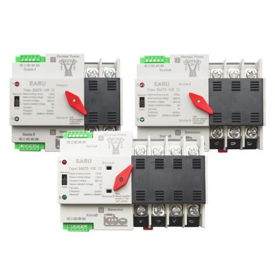 2/3/4P 100A 110V/220V Mini ATS Automatic Transfer Switch Electrical Selector Switches Dual Power Switch PV Solar Energy Din Rail(4P,110V)